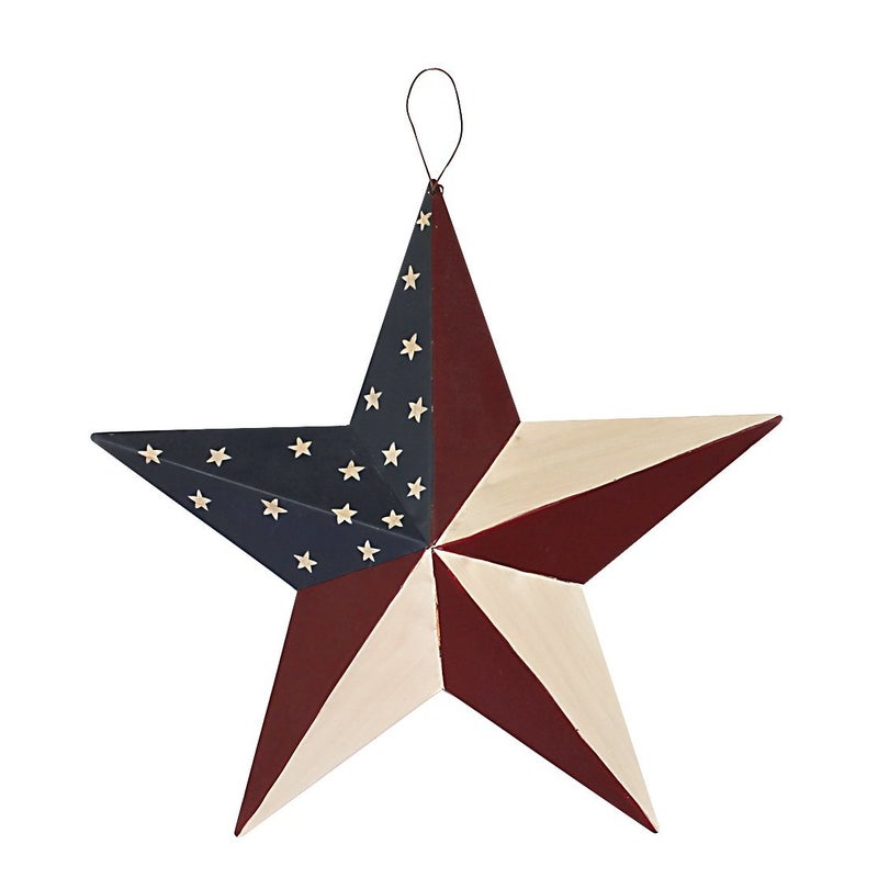 WHY Decor Metal Barn Star, American Patriotic American Flag Wall Decoration Outdoor Indoor Hanging Wall Art 4th of July Memorial Day Veterans Day Gift for Man Star Ornament Home Decor 12 Inch(C) - Image 1
